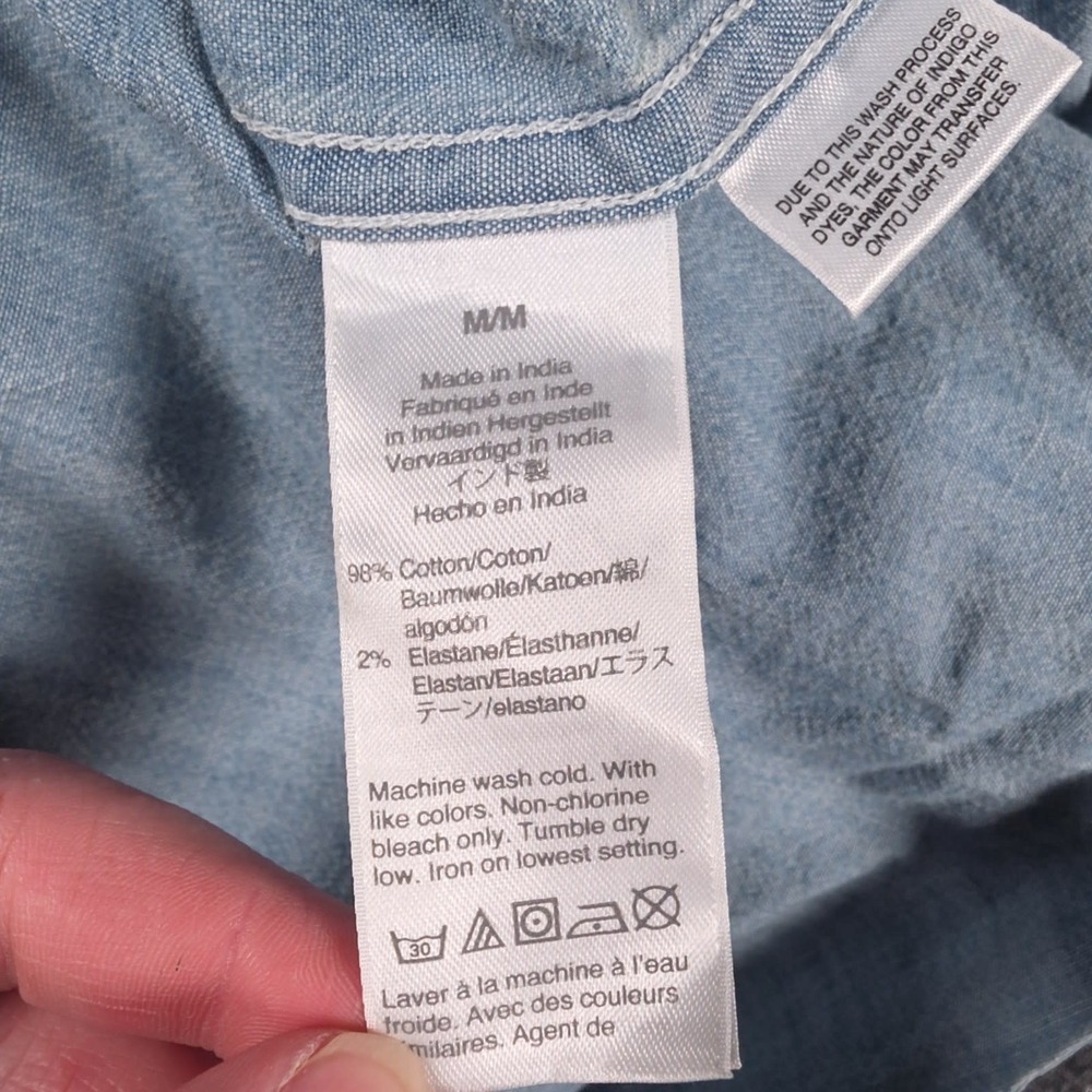 J Crew Chambray Shirt Mens M Light Blue Slim Fit Button Down Casual Western - Picture 9 of 11